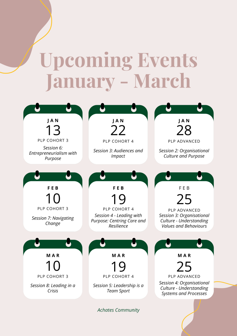 Graphic showing events calendar as detailed in text below