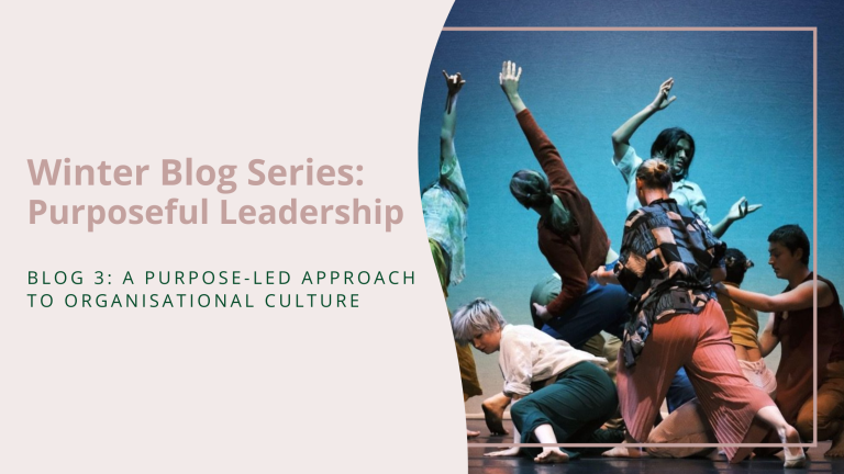 Text reads Blog 3: A Purpose-Led Approach to Organisational Culture
Image of DUY gradient company dancers